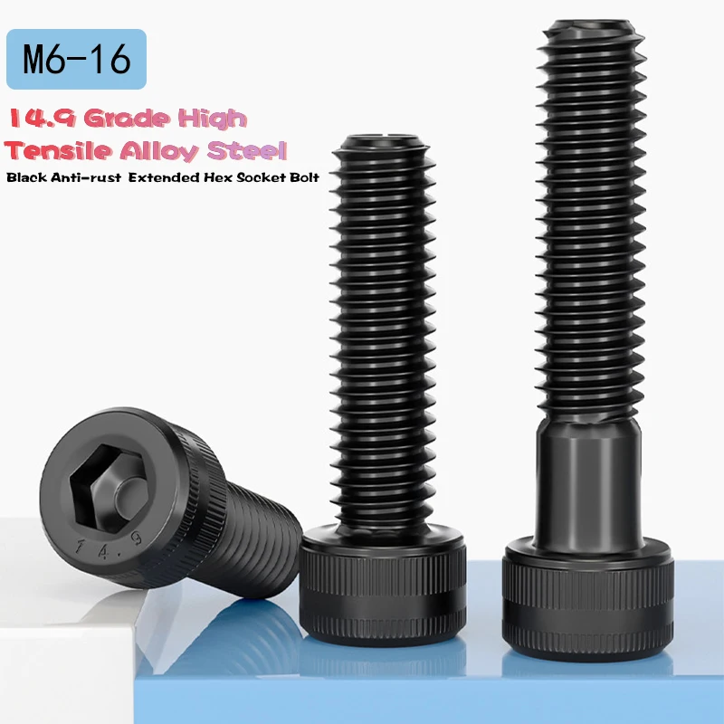 14.9 Grade High Strength Black Alloy Steel Hex Socket Cap Head Screws Bolts M6 M8 Extended Length Fasteners for Home DIY Furnitu