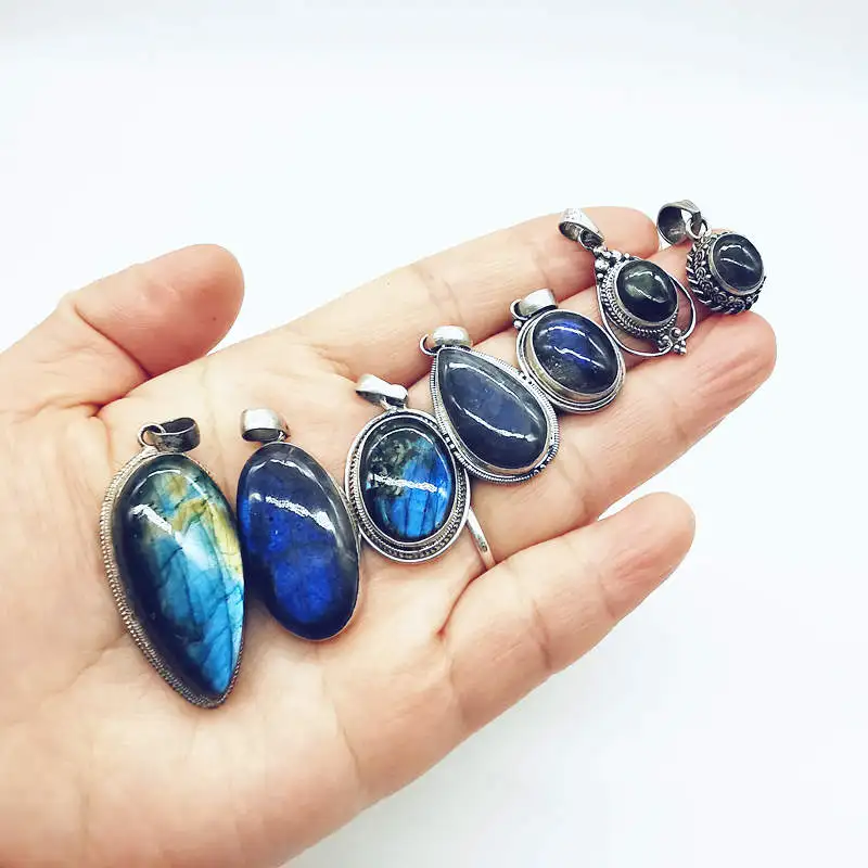 Nepal Hand 925 Silver Jewelry Inlaid Natural Labradorite Vintage Charms for Mother`s Day Multi Designs T9032