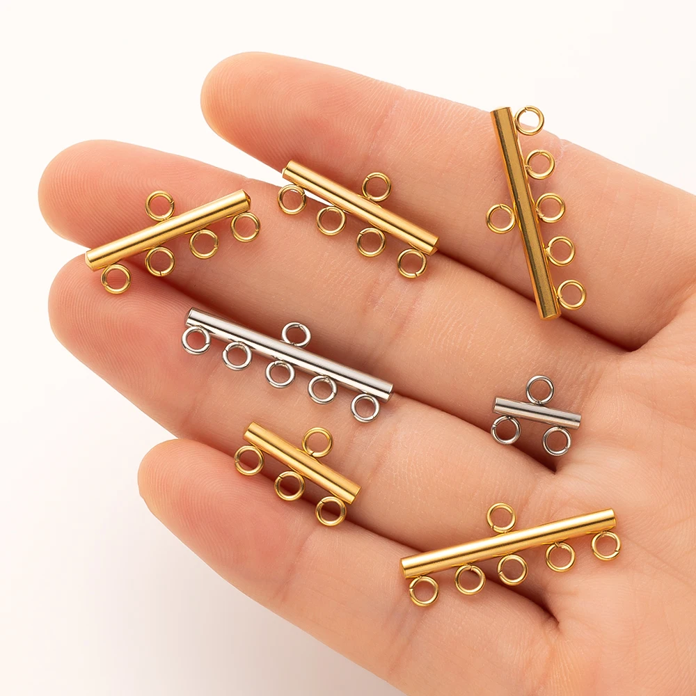 5pcs Stainless Steel Multi Strand Porous Connector Layer Clasp Bails Pendant For DIY Necklace Bracelet  Jewelry Making Supplies