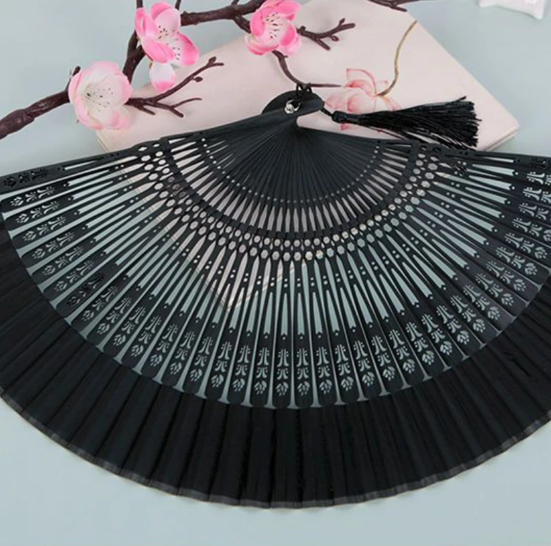 Chinese Style Female Fan Ancient Style Hanfu Dance Fans All Bamboo Hollow Out Tassel Summer Portable Silk Decorative Hand Fans