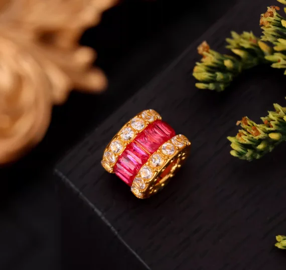 

Золотые разделители из 18-каратного золота, бусины из настоящего золота с цирконами, золотые стопперы, 6,8 мм, большое отверстие 3,5 мм