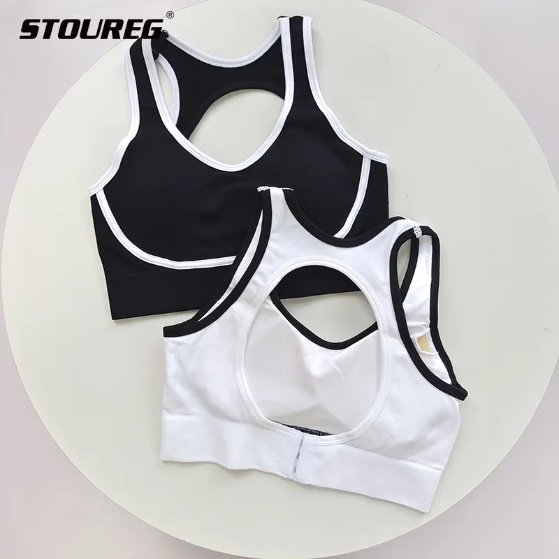 

Color blocking buckle sports bra, women's running shock-absorbing crop top , fitness yoga bra, running training yoga vest
