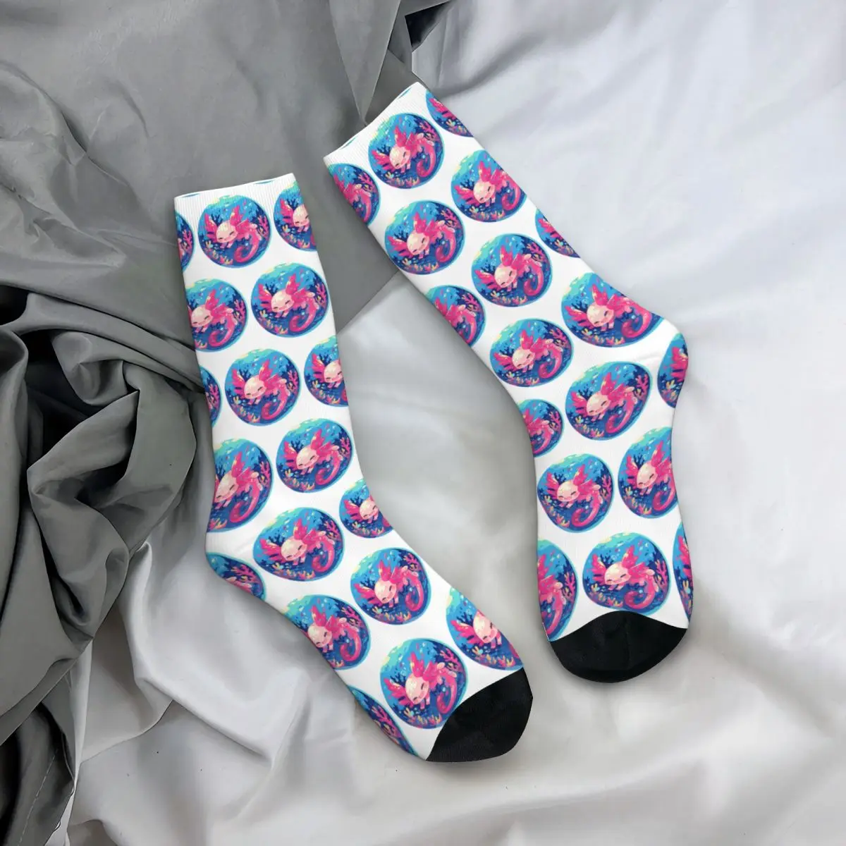 All Seasons Crew Stockings Cute Cartoon Axolotl In Coral Reef Socks Fashion Long Socks for Men Women Valentine's Day Gifts