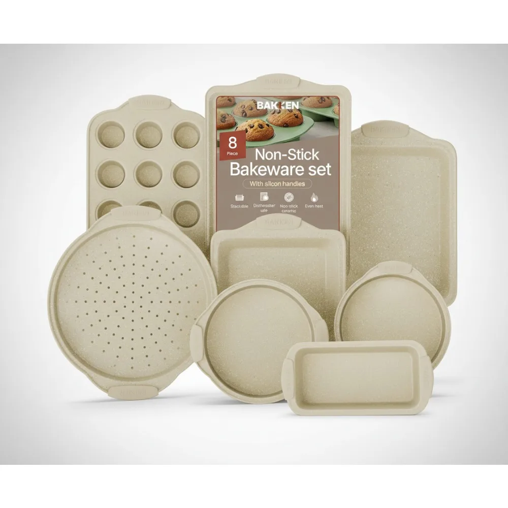 

Professional 8-Piece Carbon Steel Bakeware Set - Nonstick Marble Coating, Cool-Touch Handles for Home Bakers