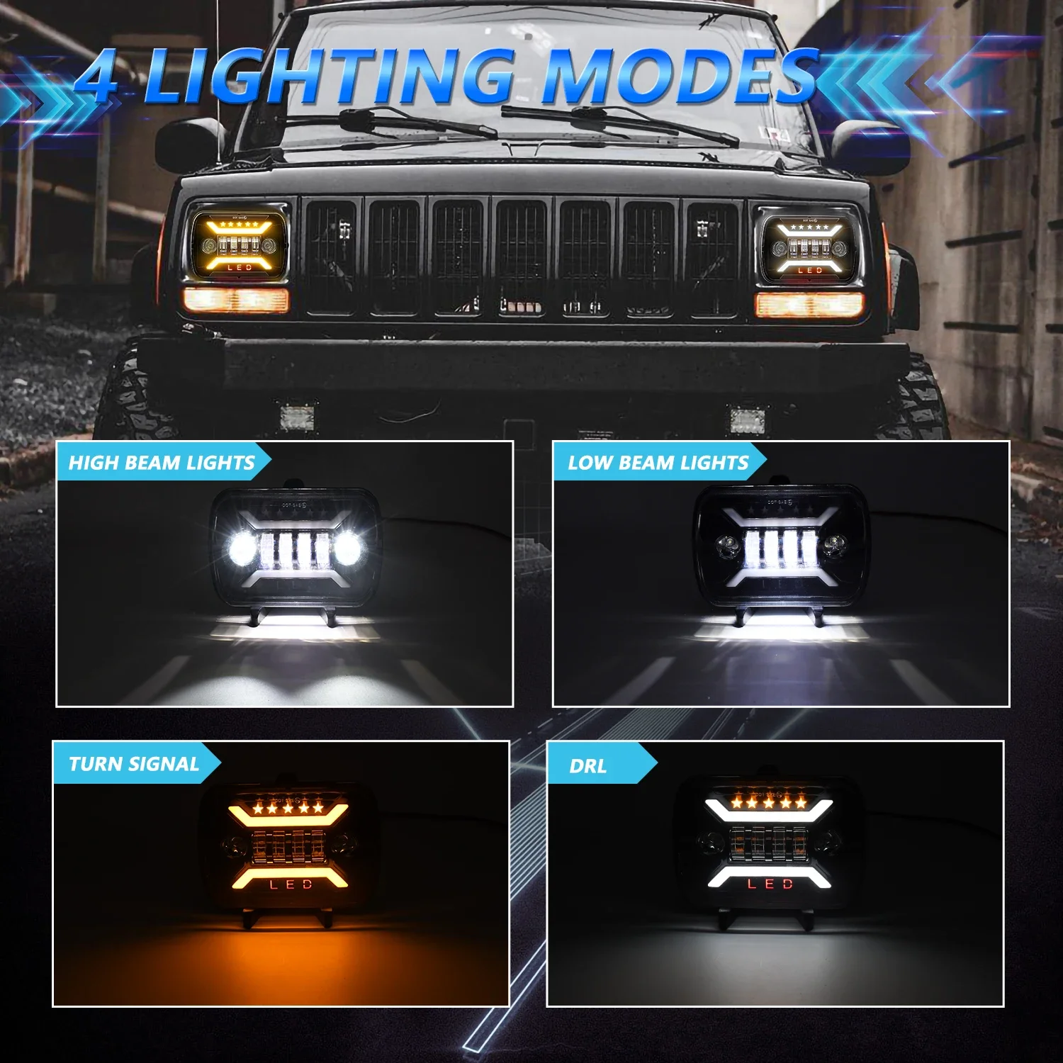 5x7 Inch Waterproof LED Headlight White DRL Led High and Low Beam LED Headlight for Toyota Pickup Truck  Halo Accessories