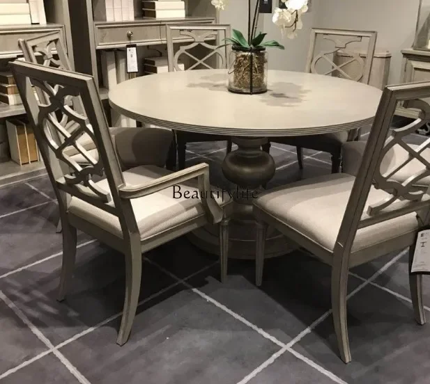 

*French round dining table small apartment American solid wood round table household