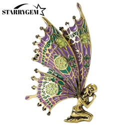 Enamel Angel Brooches for Women Unisex Rhinestone Butterfly Pins Elf Badge Office Party Friend Gifts Jewelry Accessories