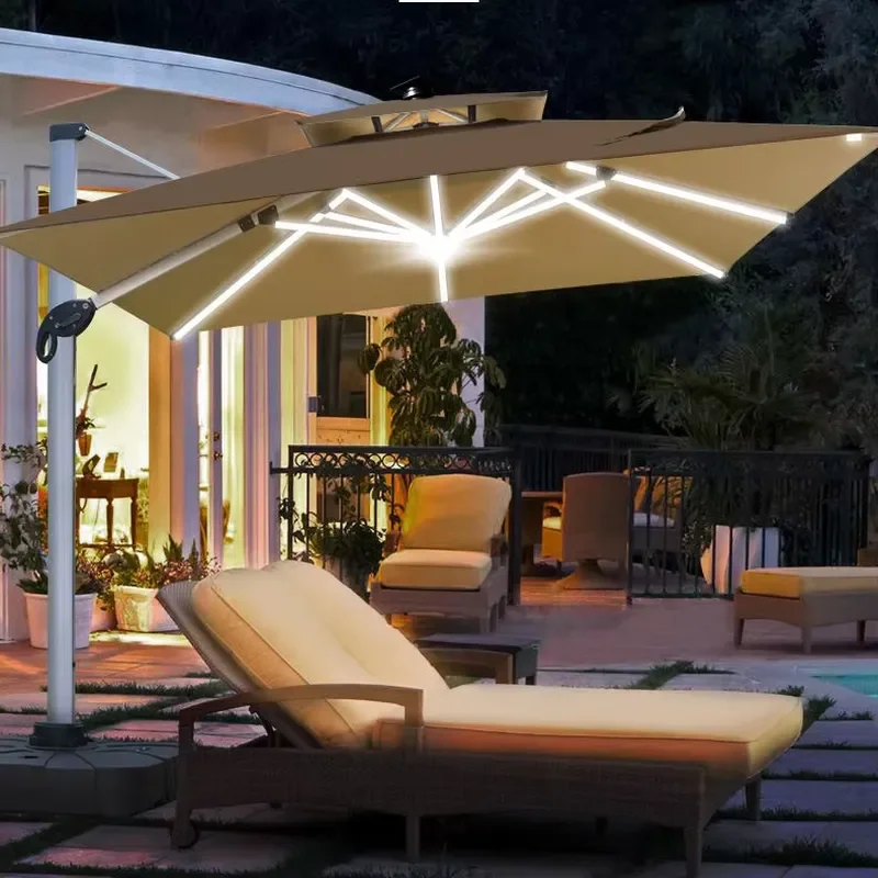 Wholesale 12 FT UV Protection Solar Parasol Big Size Sun Patio Umbrella for Outdoor Beach Garden Hotels Parks with Light