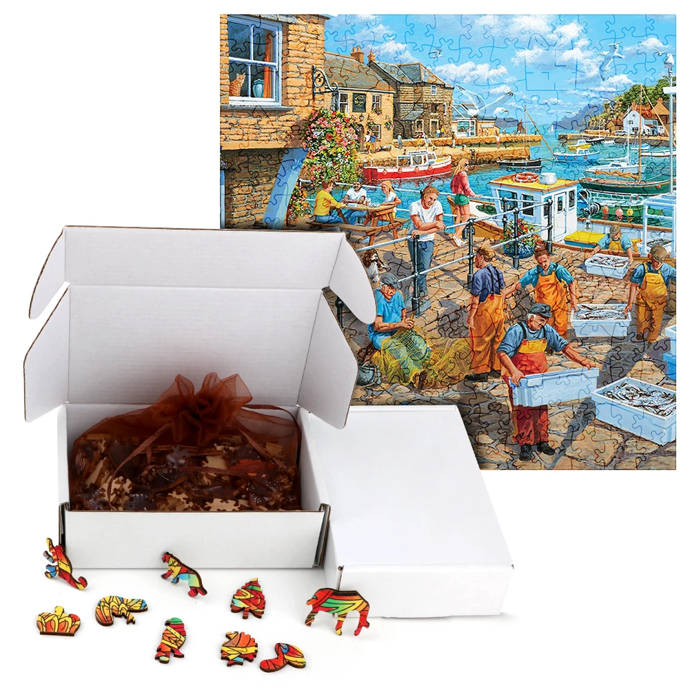 Exquisite Wooden Puzzles Fishermen Fishing At The Seaside Wood Jigsaw Puzzle Craft Irregular Family Interactive Puzzle Gift