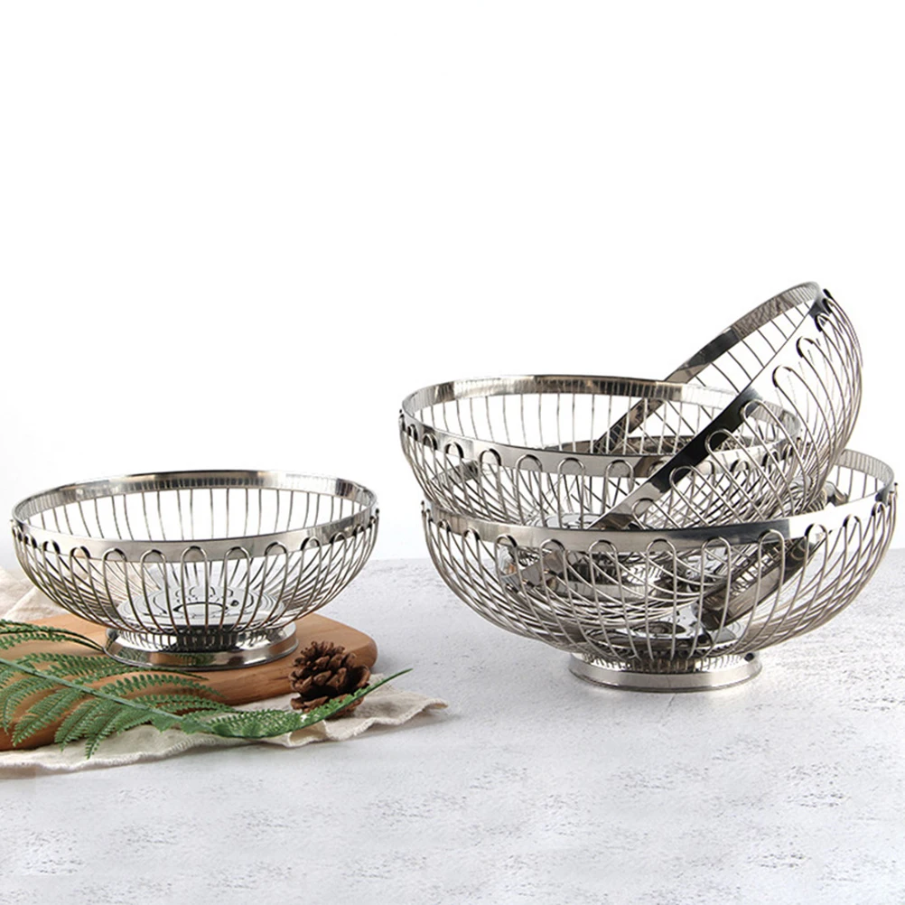 

Large Fruit Bowl Vegetable Basket Stainless Steel Kitchen Counter Container Washing Draining Decorative Home Storage Organizer
