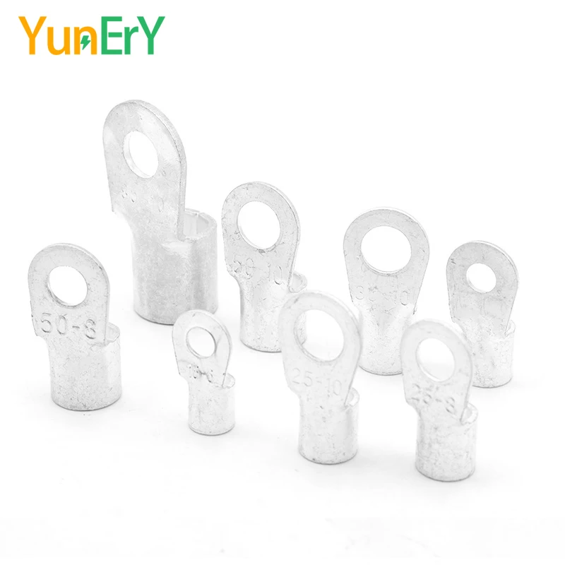 10PCS OT10/16/25/35/50-6/8/10/12/14 Electrical Terminal O-Type Terminal Cable Connector Copper Tinned Ring Connector 12-1/0 AWG