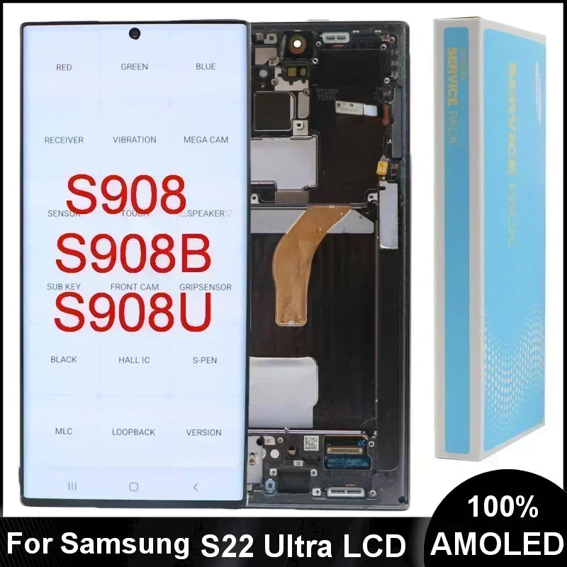 

AMOLED 6.8" S22Ultra 5G Screen For Samsung S22 Ultra S908 S908B S908U S908N S908W LCD Display Touch Screen Digitizer replacement