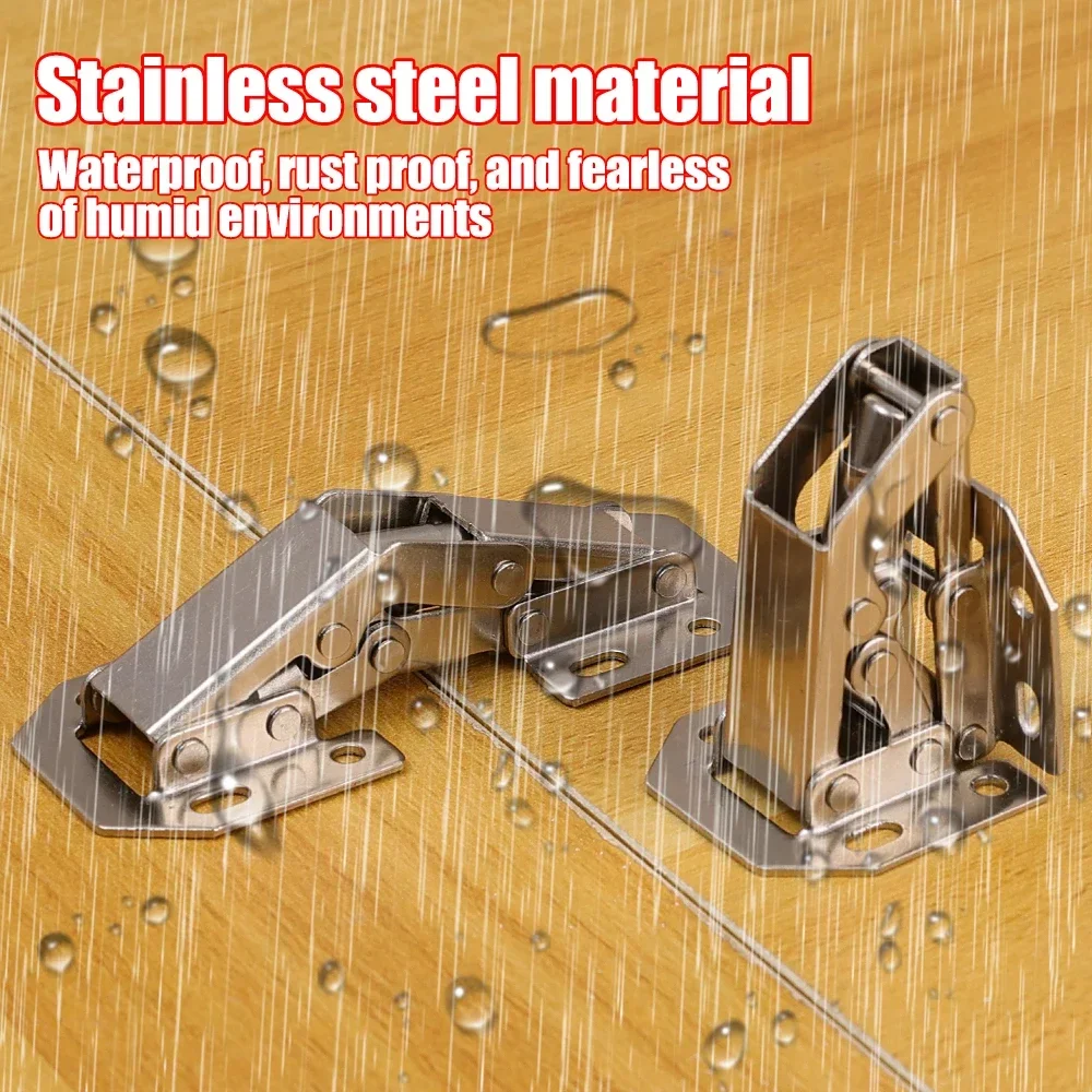 12-2PCS Stainless Steel Cabinet Hinges 90 Degree No-Drilling Hole Cupboard Door Soft Close Hinges Furniture Hardware Accessories