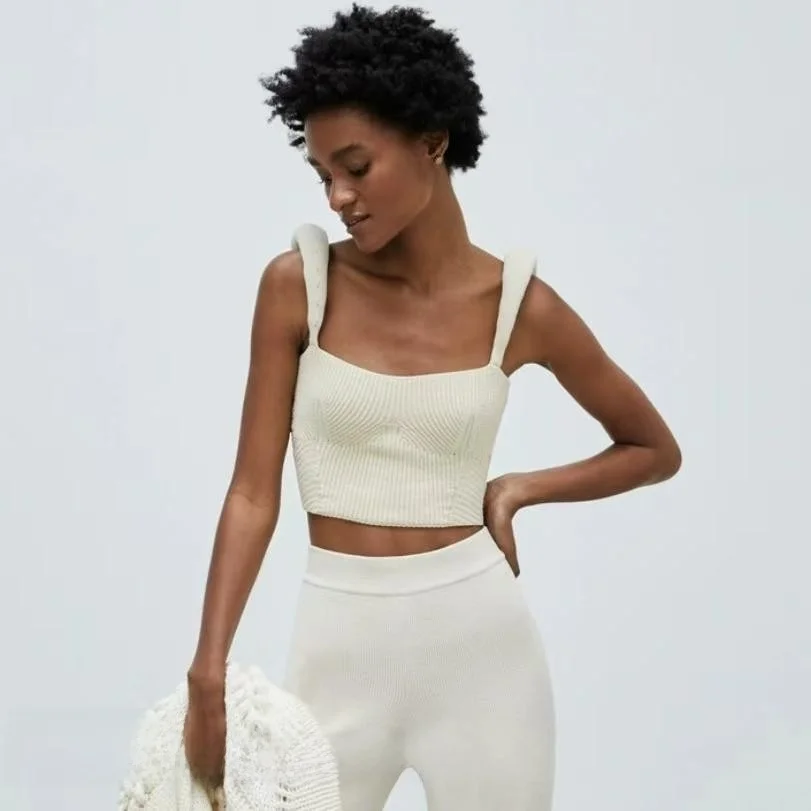 섹시한 백리스 니트 베스트 탑 여성 패션 출퇴근 스타일 짧은 길이 스웨터 커버업 단색 봄 시즌