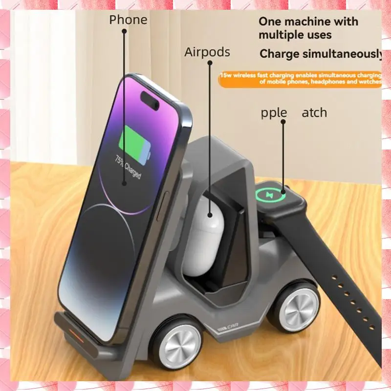 JAJA Small Forklift Wireless Charger Fast Charging Charging Station 3 In 1 High Speed Charger Base Stand For Cell Phone