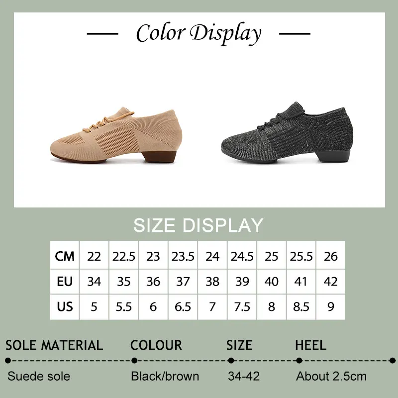 Women Dance Shoes Knitted Latin Teacher Shoes Girls Ballet Dance Shoes Training Shoes Rubber sole Ballroom Jazz Shoes Sneakers