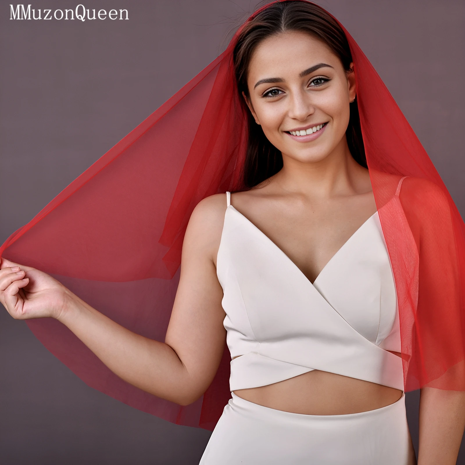 

TOPQUEEN V28 Элегантная двухслойная свадебная фата 60 см, короткий аксессуар для вечеринок с металлическим гребнем, простой стиль для особых случаев