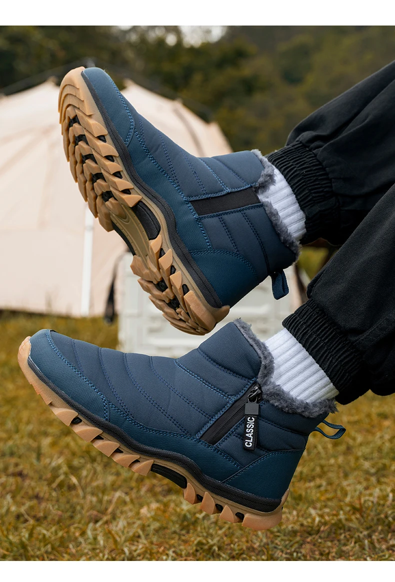 Winterstiefel für Damen und Herren, mit dickem Fleece-Futter, warm, knöchelhoch, mit seitlichem Reißverschluss, rutschfest, wasserdicht, für den Außenbereich, Winterschuhe. – Detail 6