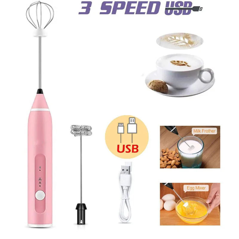 1 Set of Electric Milk Coffee Mixer, Cream Frother, Egg Beater, Handheld Milk Frother, Dual Stick, 3-Speed Rechargeable Mixer