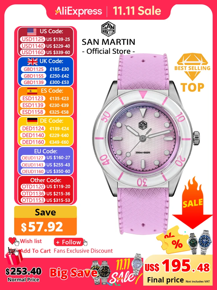 San Martin 2026 32.5mm Women's Wristwatch Elegant Luxury Quartz Watch Ladies Fashion Guilloche MOP Dial Sapphire WR200m SN0151
