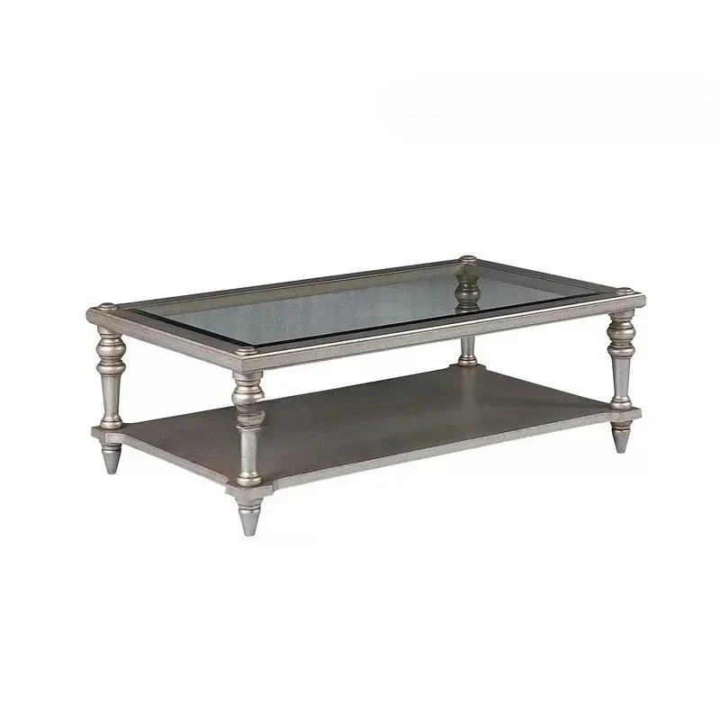 

Coffee table carved champagne gold rim table model house solid wood glass coffee table