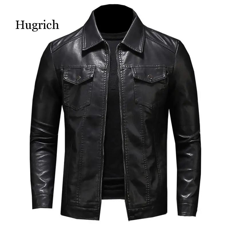 

Men's Motorcycle Leather Jacket Large Size Pocket Black Zipper Lapel Slim Fit Male Spring and Autumn High Quality Pu Coat M-5Xl