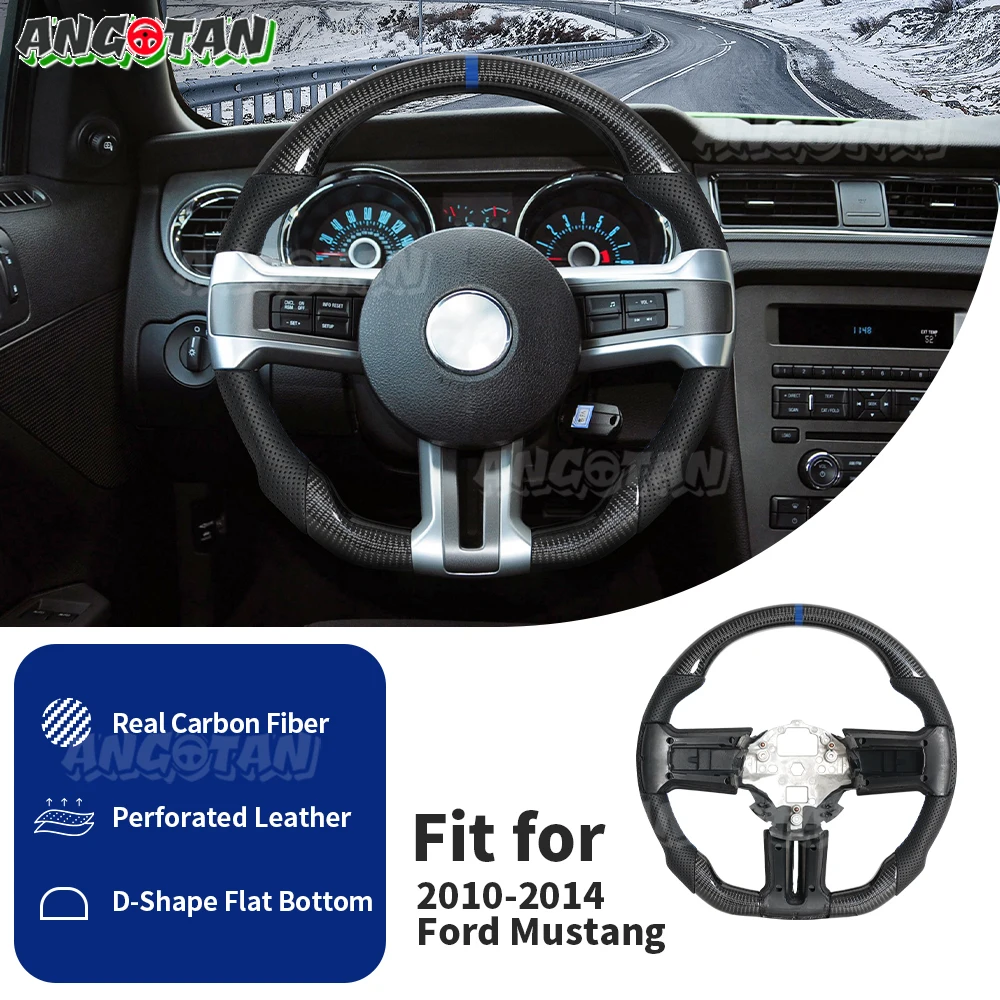 

Customized Carbon Fiber Steering Wheel Automotive Interior For Ford Mustang 2010 1011 2012 2013 2014 Racing Wheel Blue Stripe