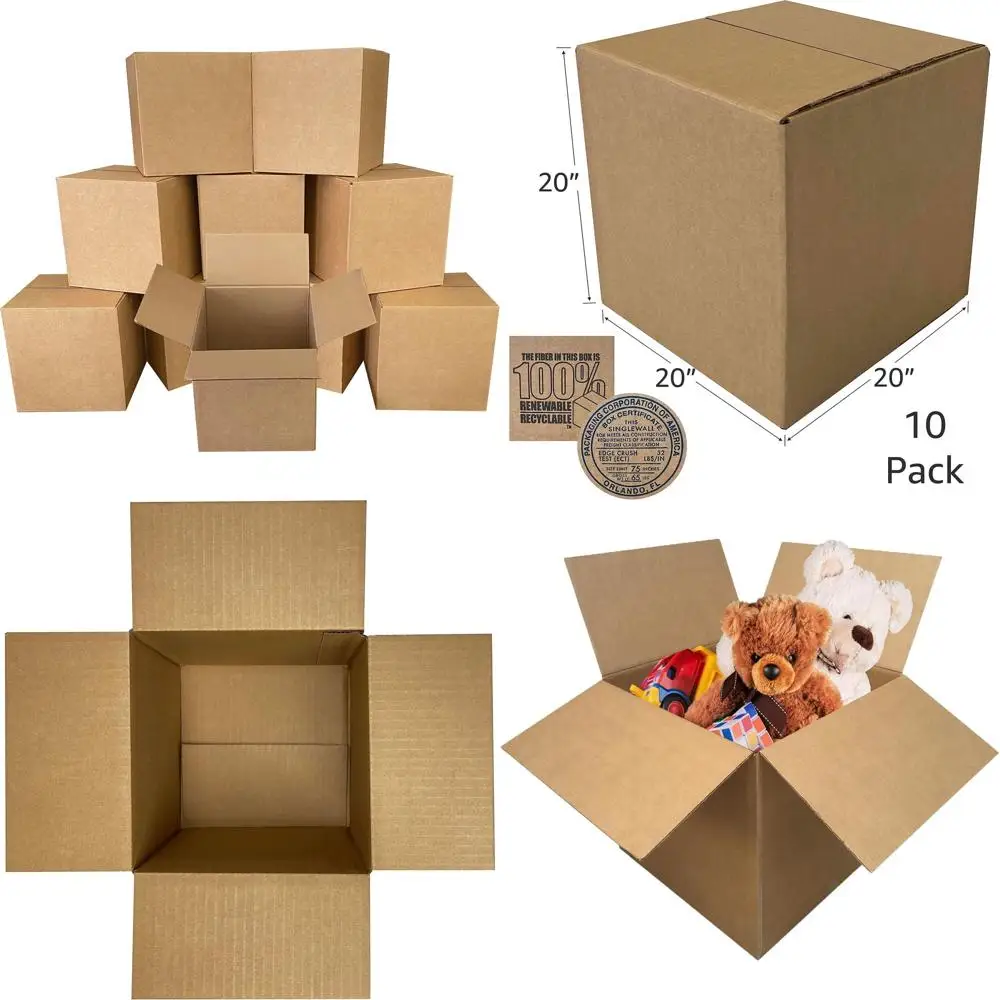 

Set of 10 Jumbo 20x20x20 Inch Corrugated Shipping Boxes