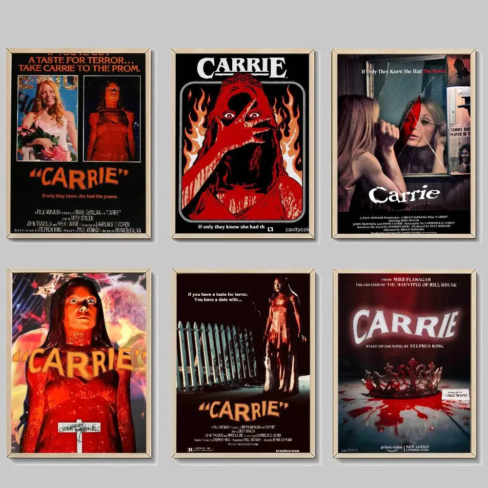 C-Carrie Películas de Terror, Impresiones y Pósters de Buena Calidad, Adhesivos de Papel Impermeables, Pósters para Cafeterías y Bares, Adhesivos de Pared
