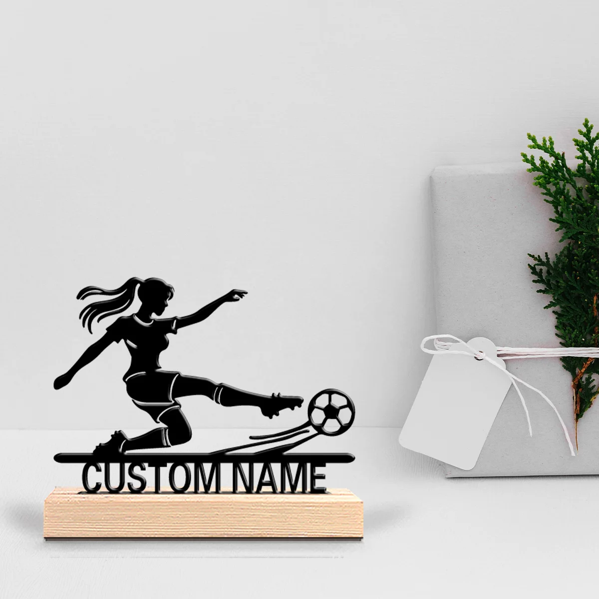 1pc Minimalist soccer Personalized Letter Metal Statue Metal Ornament Crafts With Wood Base Tin Statue For Bedroom Desk Decor