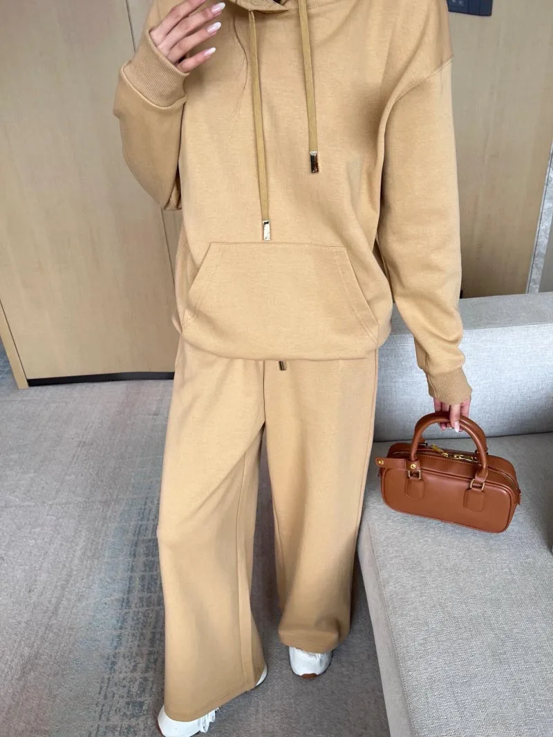 

2024 Autumn New Women's Hoodie Fashionable and Exquisite Resting Hoodie+High Waist Drawstring Straight Leg Pants