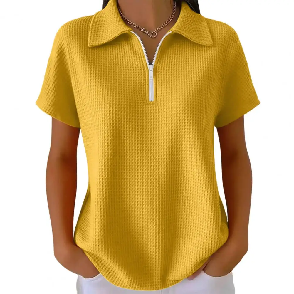 Camiseta Verano Mujer Solapa Manga Corta Media Cremallera - close-up view