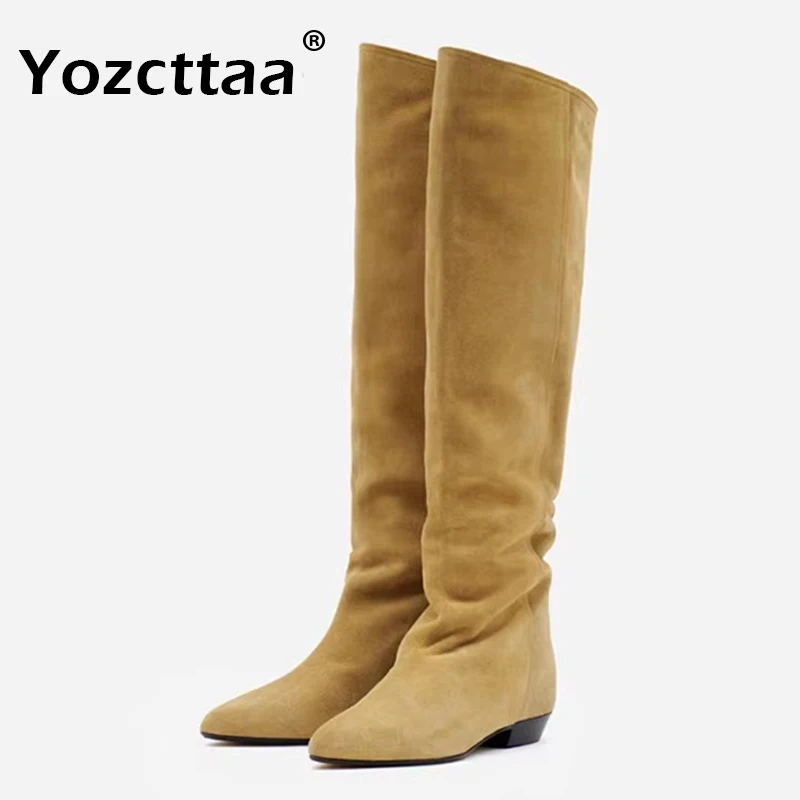 

Yozcttaa Size 34-43 Women Ankle Boots Ruched Real Leather Vintage Chunky Heels Shoes Winter 2025 Knee High Booties Casual Office