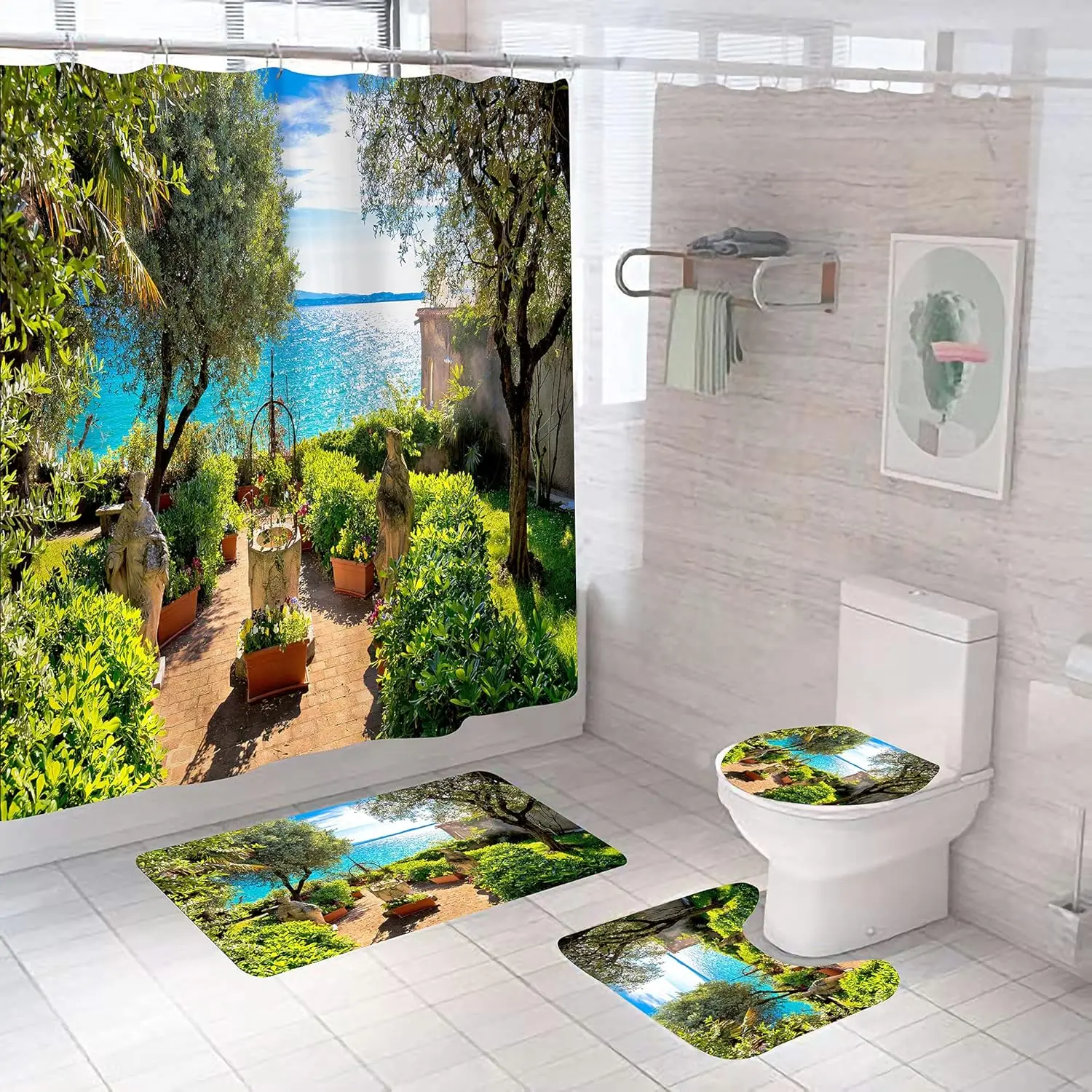 Tropical Shower Curtain Waterproof Bathroom Shower Curtain with Tropical Landscape Design for Modern Bathrooms