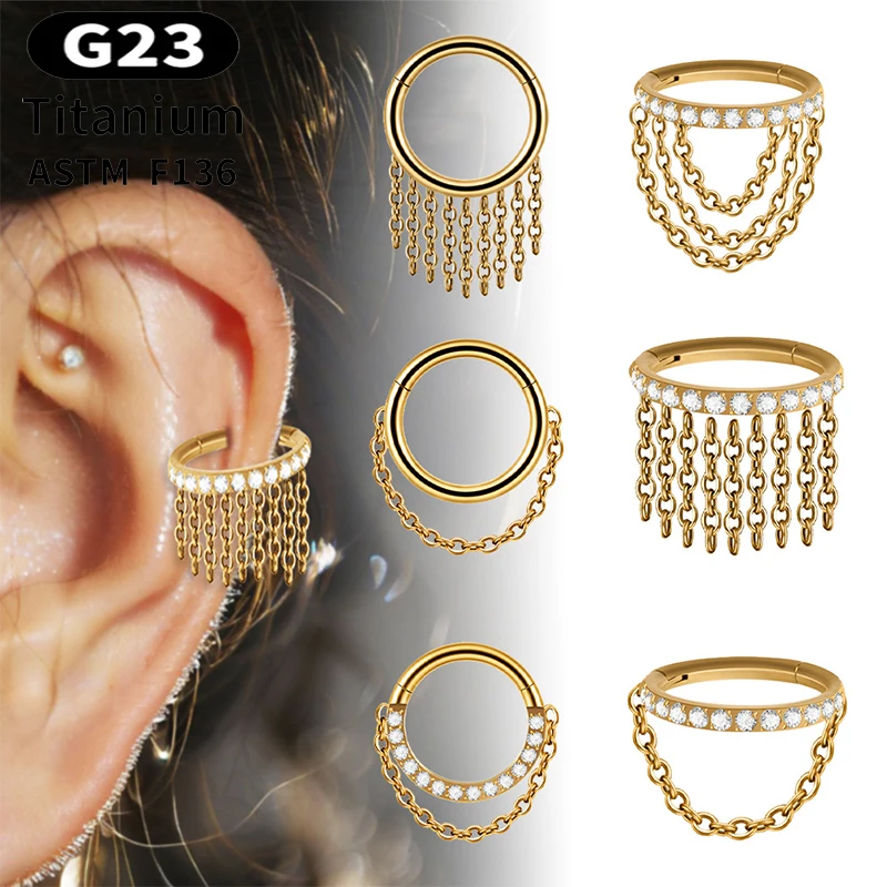 1 قطعة G23 التيتانيوم الأنف خواتم ثقب الأنف الحاجز سلسلة بدلاية من حجر الزركون اللولب الأذن الزنمة الغضروف Daith أقراط ثقب المجوهرات #3