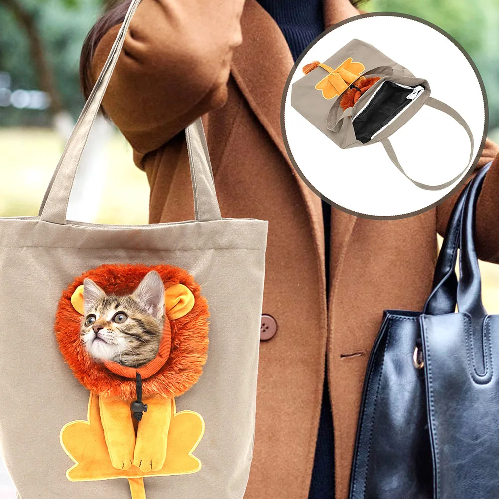 

Lively Lion Print Single Shoulder Pet Bag Grey Small for Cats Dogs Lightweight Canvas Carrier Breathable Adjustable Hole