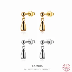 KAMIRA Real 925 Sterling Silver Korean Simple Smooth Piercing Stud Earrings for Women Party Unique Fine Jewelry Gift Accessories