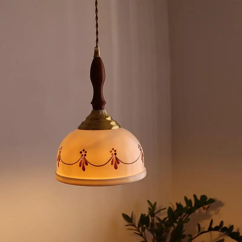 IWHD اليابان خمر قلادة LED أضواء لغرفة النوم غرفة المعيشة الحمام ديكور المنزل النحاس الأبيض السيراميك مصباح معلق الإنارة
