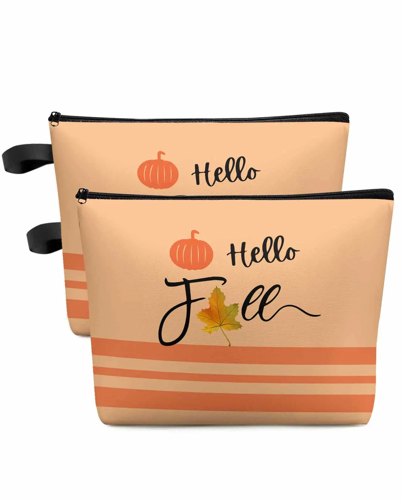 Pumpkin Maple Leaf Lines Women Portable Storage Bag Pouch Napkin Cosmetic Bags Organizer Ladies Makeup Bag