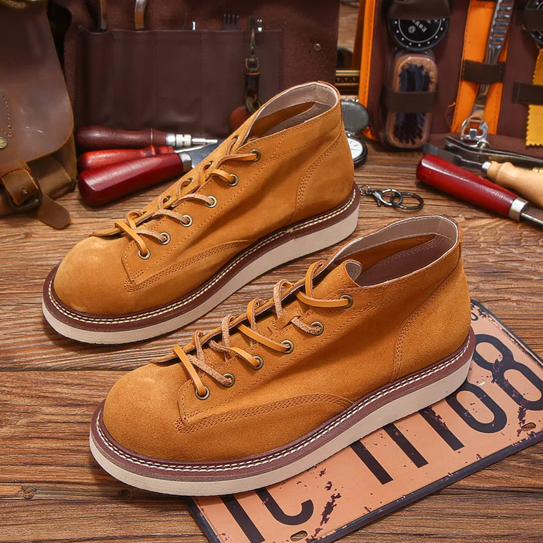 New Handmade Spring Autumn Cow Suede Men Leather Shoes Dress Vintage British Tooling Desert Boots Fashion Motorcycle Boots