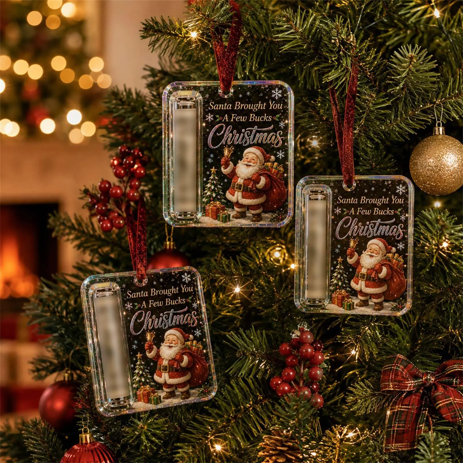Weihnachts-Geldgeschenkhalter-Ornament, Kristallklare Weihnachts-Geldhalter für Bargeld, Lustige Weihnachtsbaum-Dekorationen