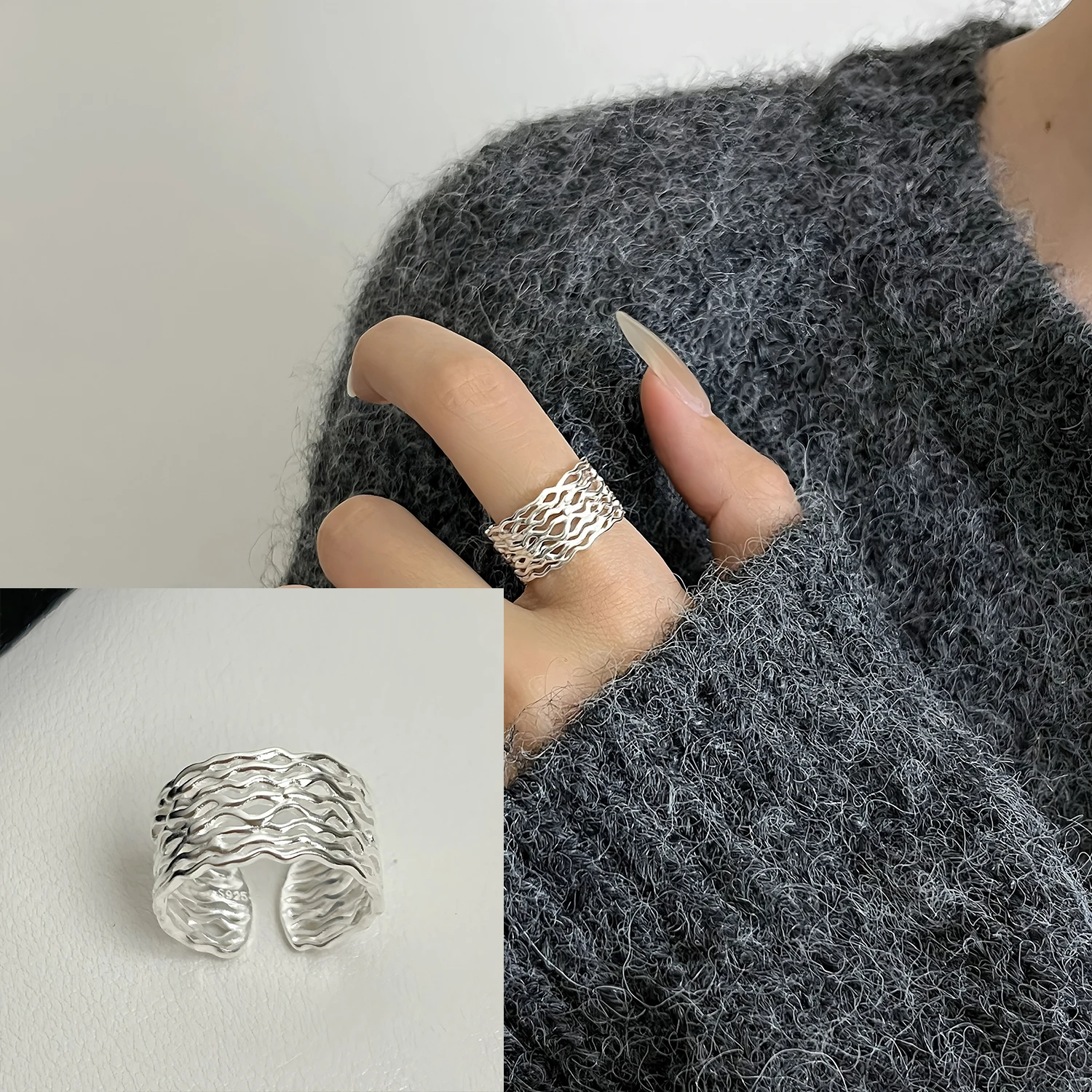 Women's Geometric Line Cross Wrap Open Ring, 925 Silver