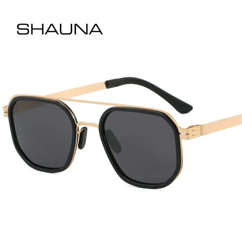

SHAUNA Ретро металлические двойные мосты квадратные мужские солнцезащитные очки модные женские поляризационные оттенки UV400 солнцезащитные очки прозрачная оправа для линз