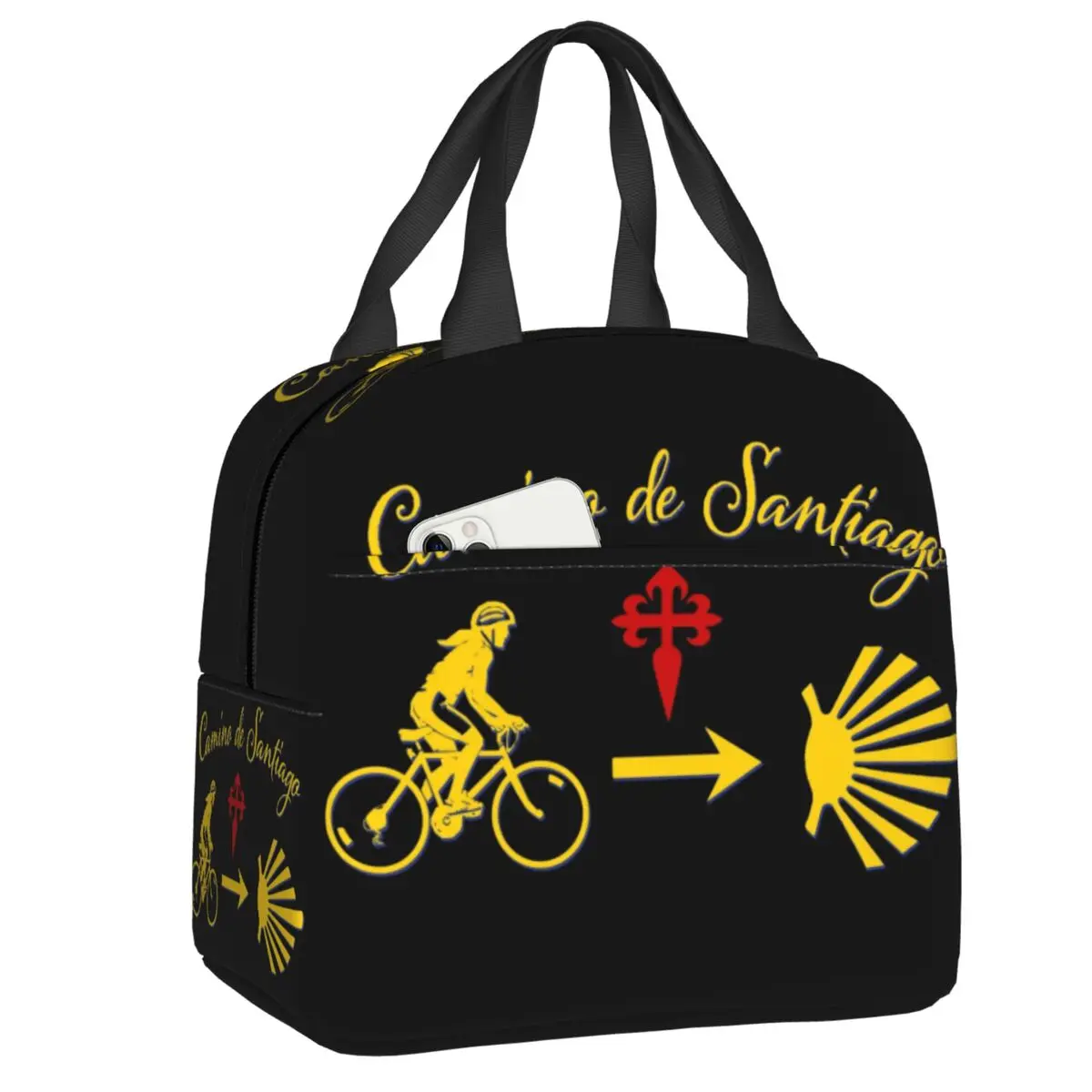 Custom Camino De Santiago Thermal Insulated Lunch Bags Bicycle Scallop Shell Resuable Lunch Tote for Outdoor Picnic Food Box