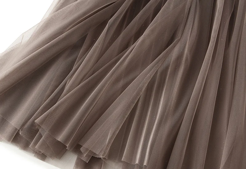 Starry Gradient Chiffon Pleated Long Skirt for Women, Solid Color 3-layer A-line High Waisted Autumn and Winter Big Swing Skirt