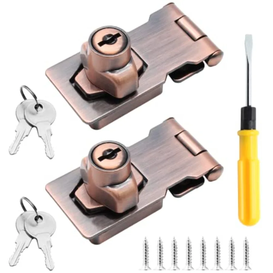 

Jiozermi 2 Packs Keyed Locks with Different Hasp Latch, Twist Knob Keyed Lockg Hasp for Cabet Door, Red