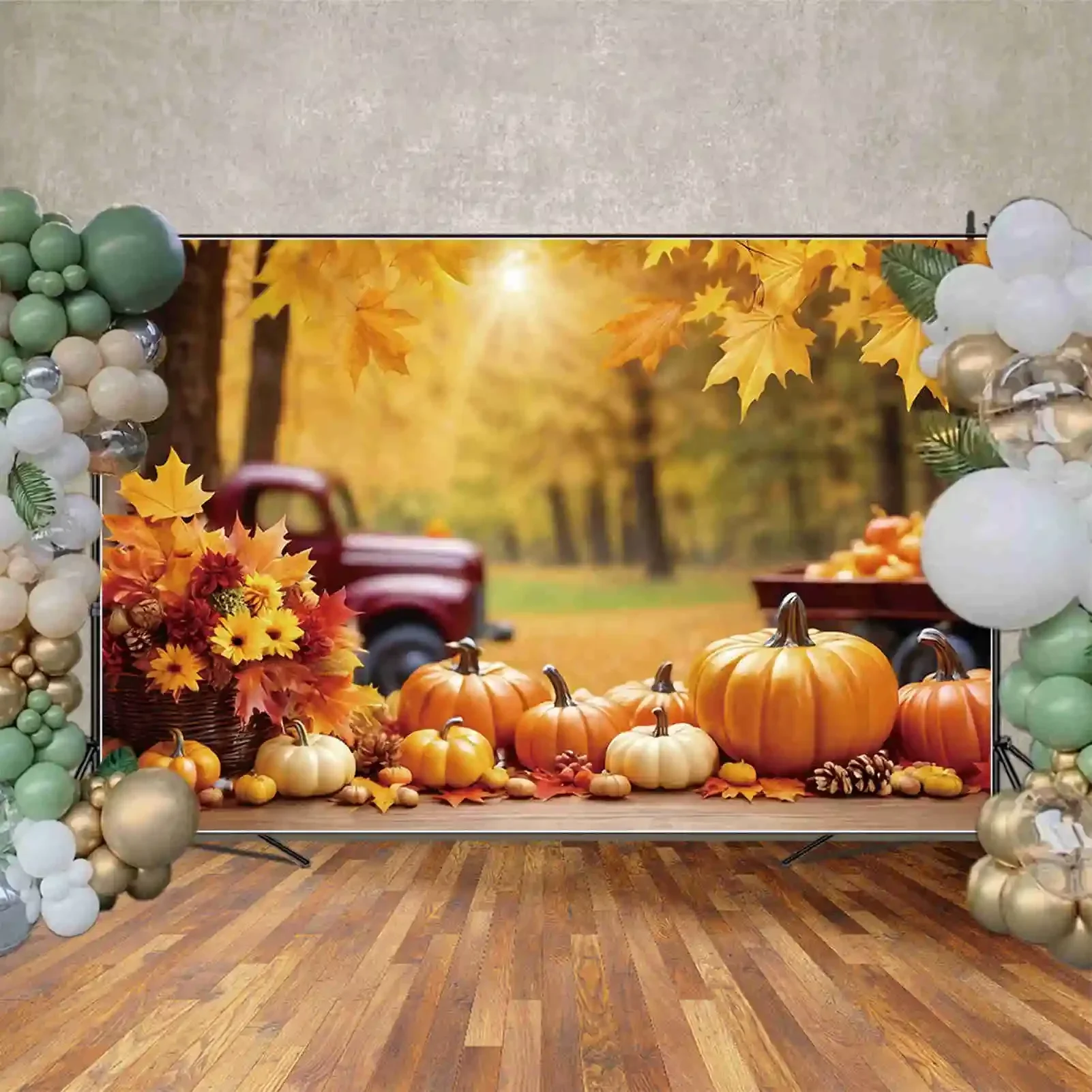 Autumn Thanksgiving Photography Studio Background Farm Pumpkin Truck Maple Leaves Party Photo Backdrop Birthday Decor Back Drop