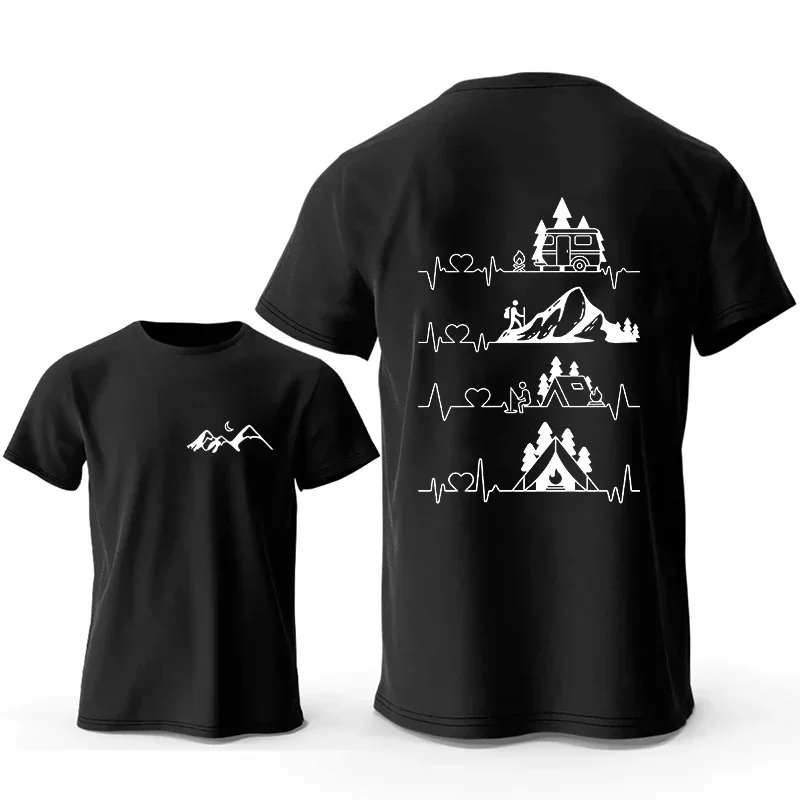 Men's T-shirt Two Sided Print Mountain Ecg Graphic Y2k Tops Outdoor Tees Hiking Camping Fashion Casual T Shirt for Male Clothing