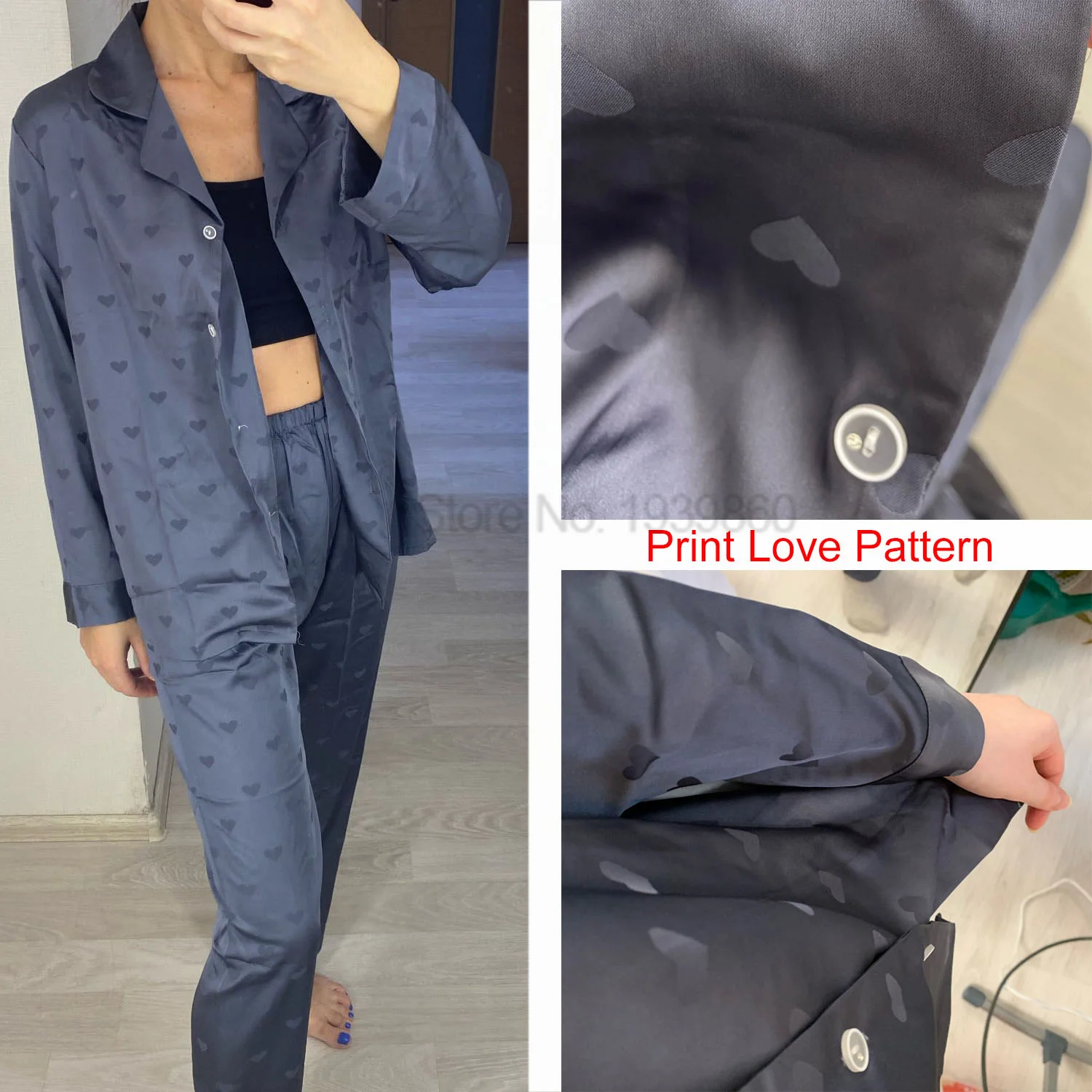 Pigiama Jacquard Love abito donna pigiama in raso Pour Femme Faux Silk Sleepwear pigiami abiti per la casa due pezzi camicia e pantaloni Set