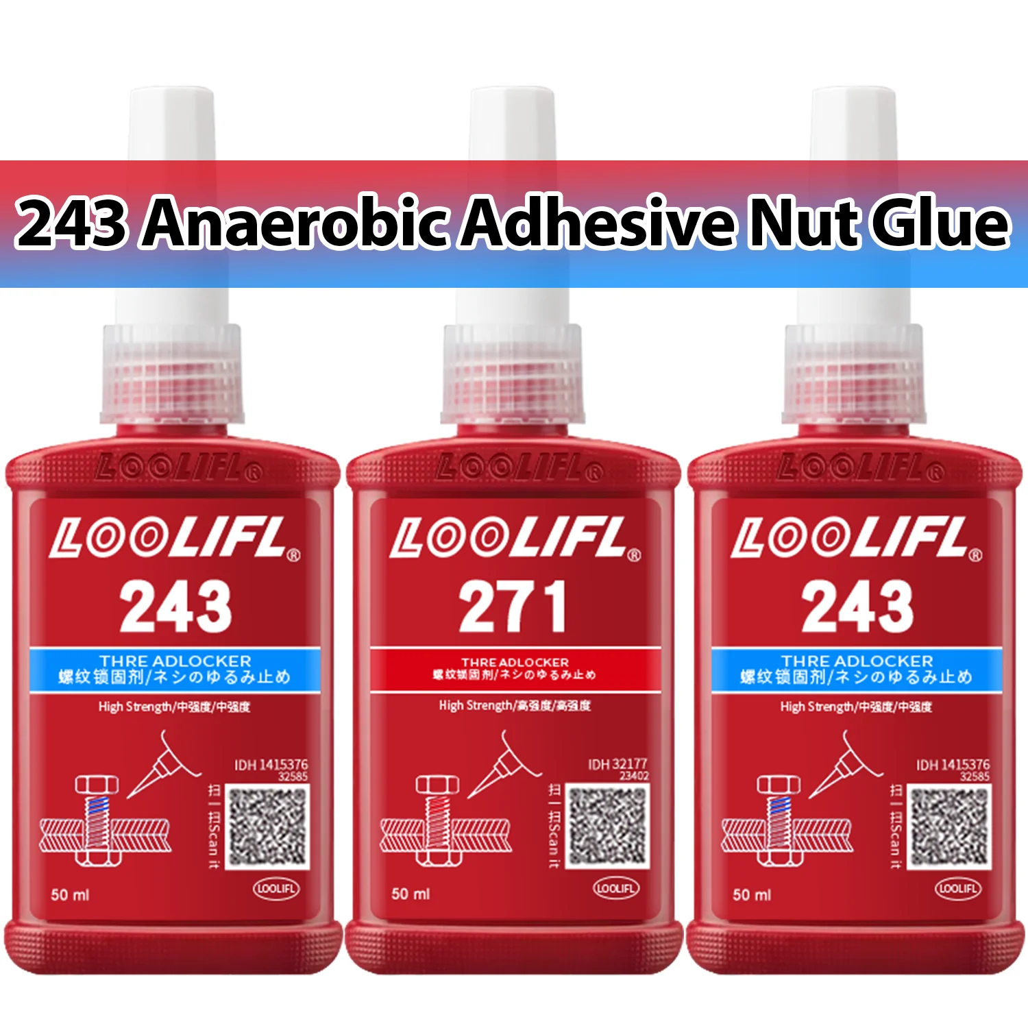 3PCS 243 Blue Medium Strength Threadlockers, Universal Thread Adhesives, For All Metal Threaded Components, Removable Waterproof